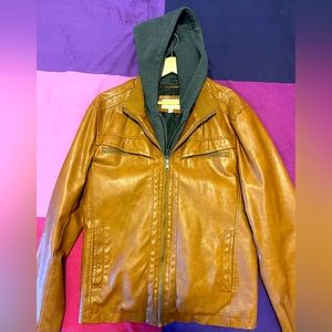 Pleather jacket with hoodie